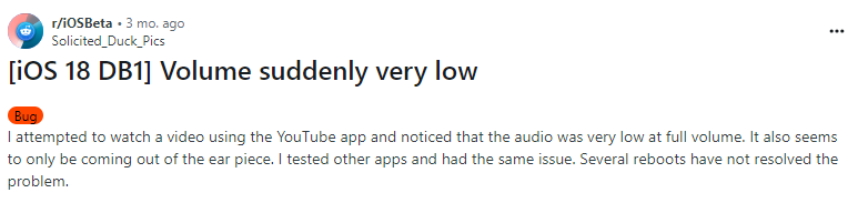 ios 18 volumn bug