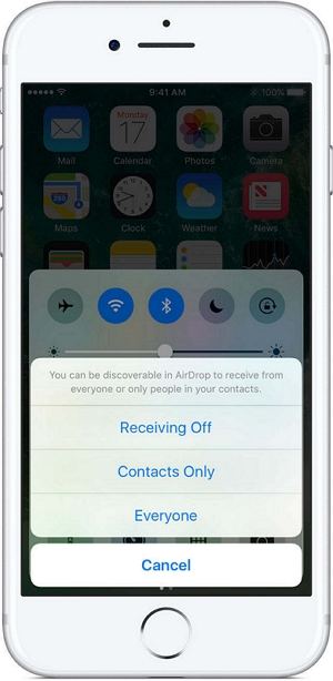 choose everyone option to be seen by all nearby iOS devices using AirDrop