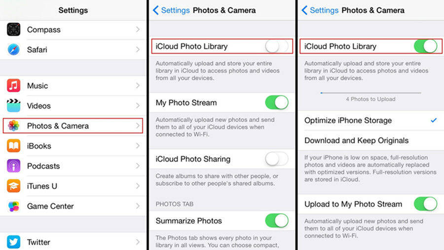 enable icloud photo liabrary