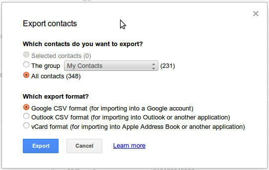 export google csv