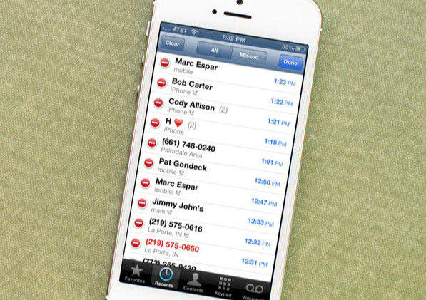 the call history of iPhone