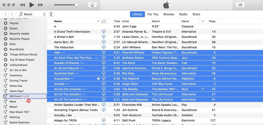 iTunes music transfer using drag and drop