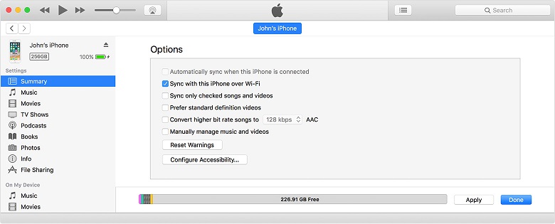 itunes wifi sync