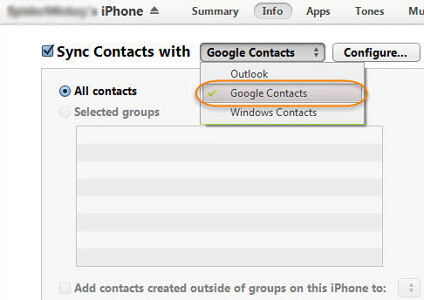 sync contacts itunes