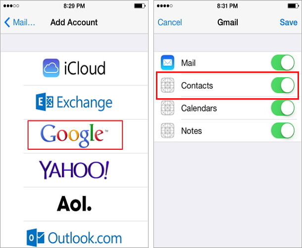 contacts sync for google gmail exchange