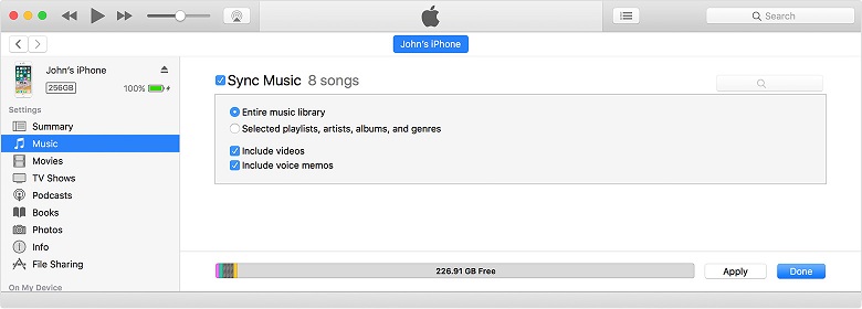 sync music itunes