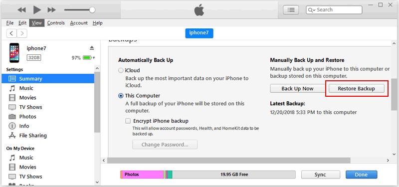 choose the latest itunes backup