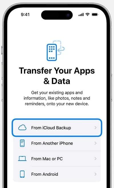 select the icloud backup