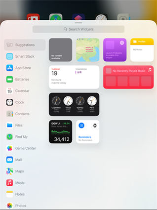 step two of adding widgets on ipad
