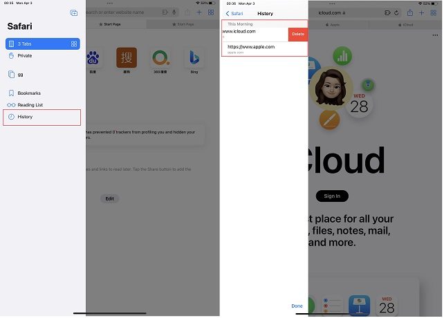 clear history on ipad