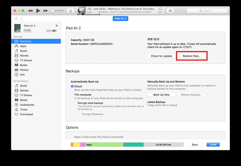 factory reset ipad with itunes