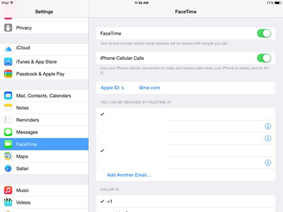 ipad facetime settings