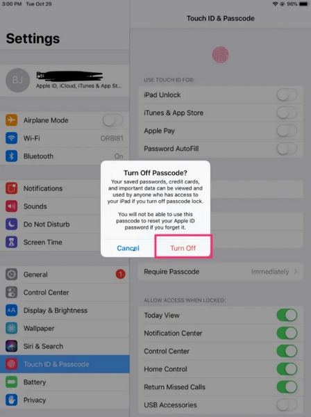 unable to activate touch id on ipad mini