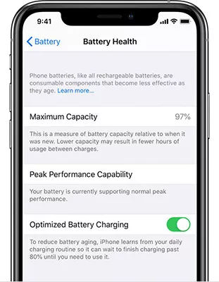 iPhone battery health settings