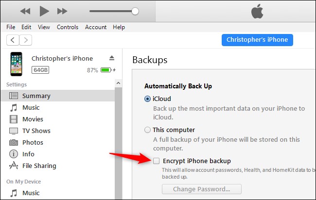 itunes uncheck encrypt iphone backup asking for password