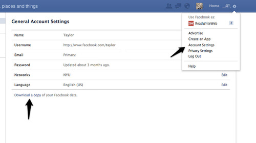 facebook account settings