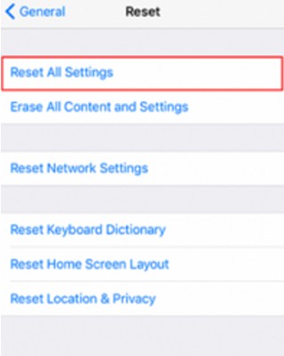 reset all settings