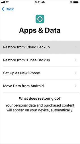 restore backup with icloud
