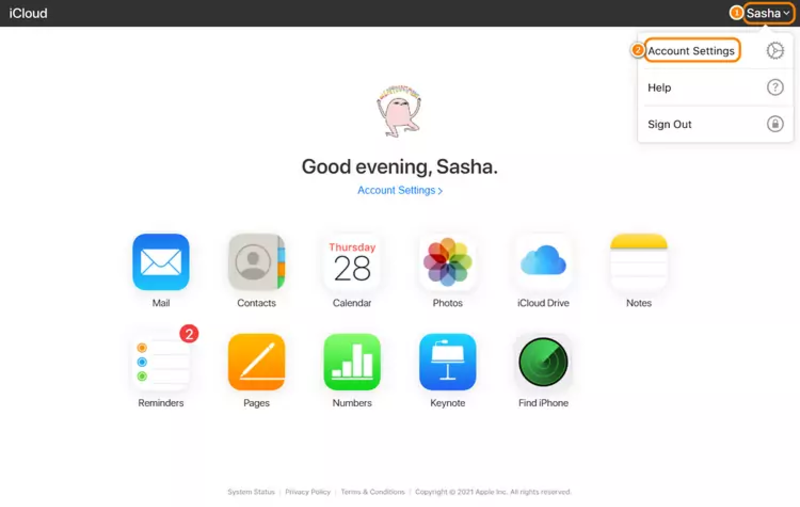 acceder a la configuración de la cuenta desde iCloud.com