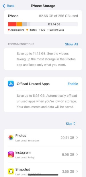 checking iphone storage