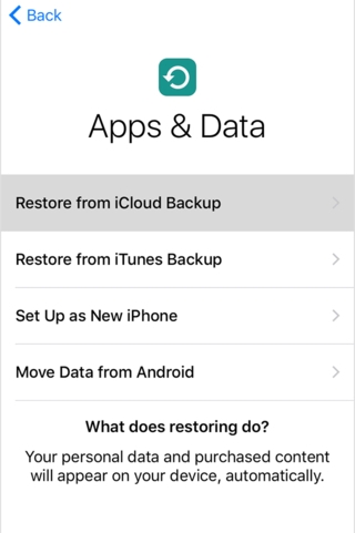 : choose iCloud backup 