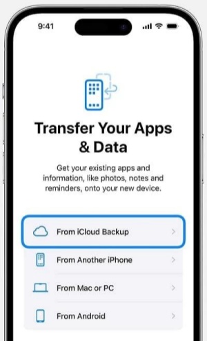 choose the ''From iCloud backup'' button