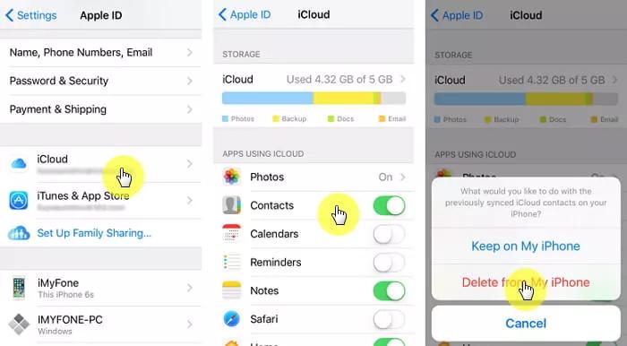 click on the apple id and icloud buttons