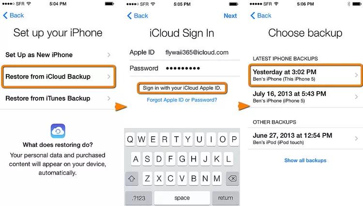 click on the apps & data screen icon