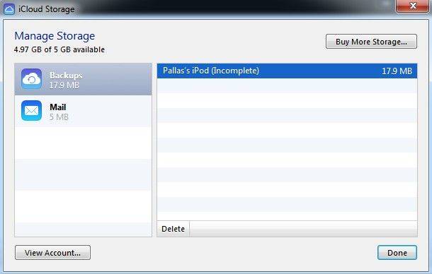 delete icloud backup on windows