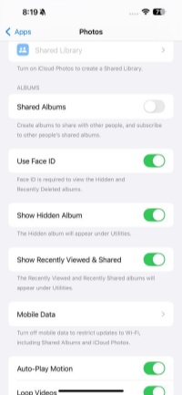 enable hidden album from settings