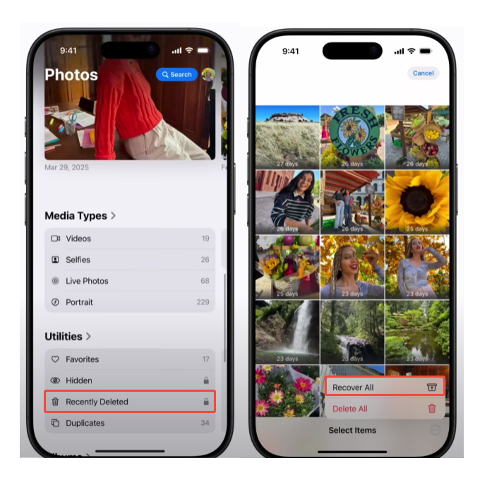 iPhone Recently Deleted Album Recovery