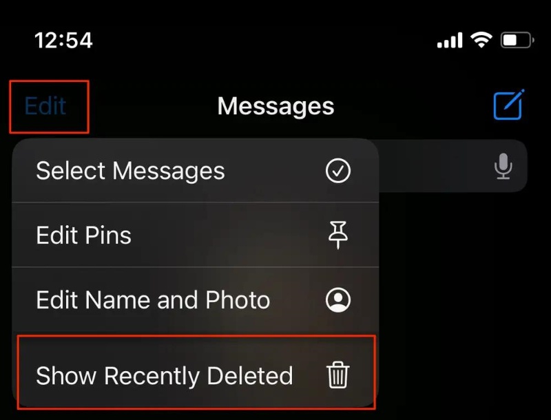 press show recently deleted option