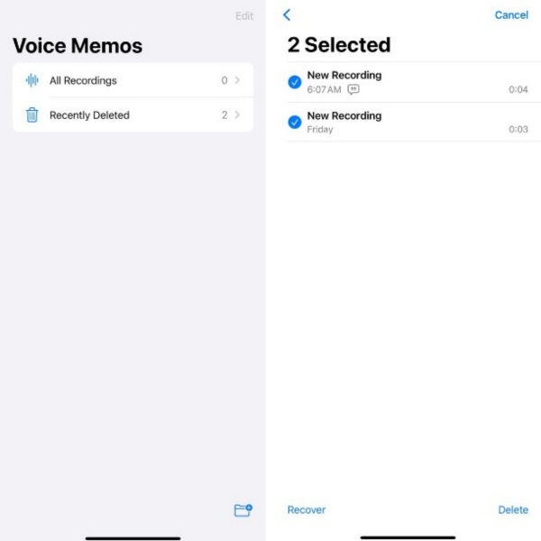 recovering selective voice memos