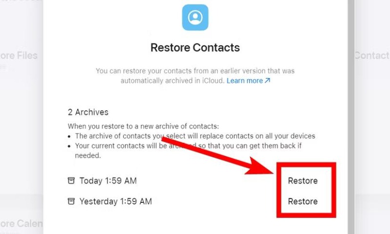 restore contacts from backup