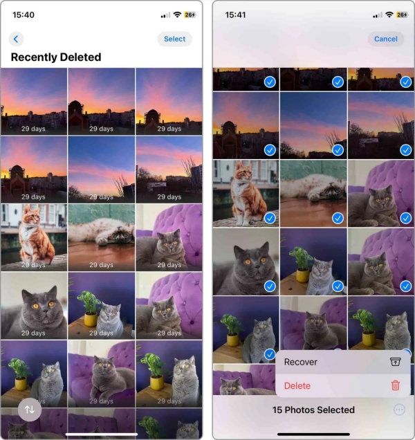 restore the deleted photos recently deleted  