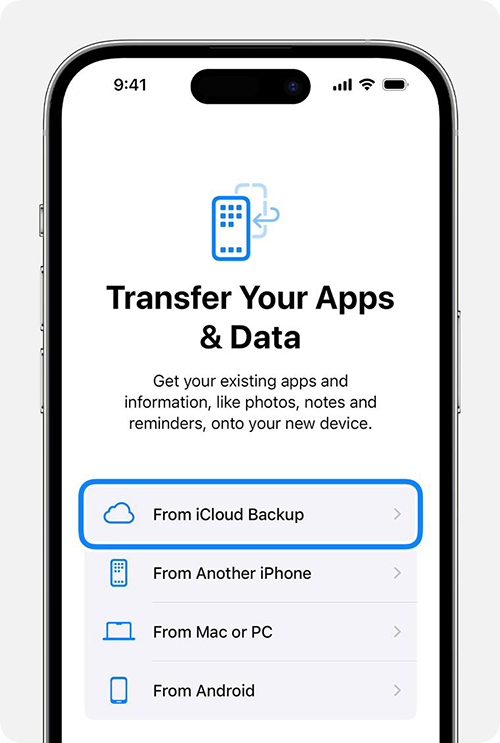 selecting iCloud backup restore