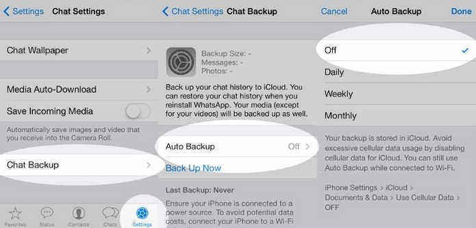 Desative o backup automático do WhatsApp no iCloud