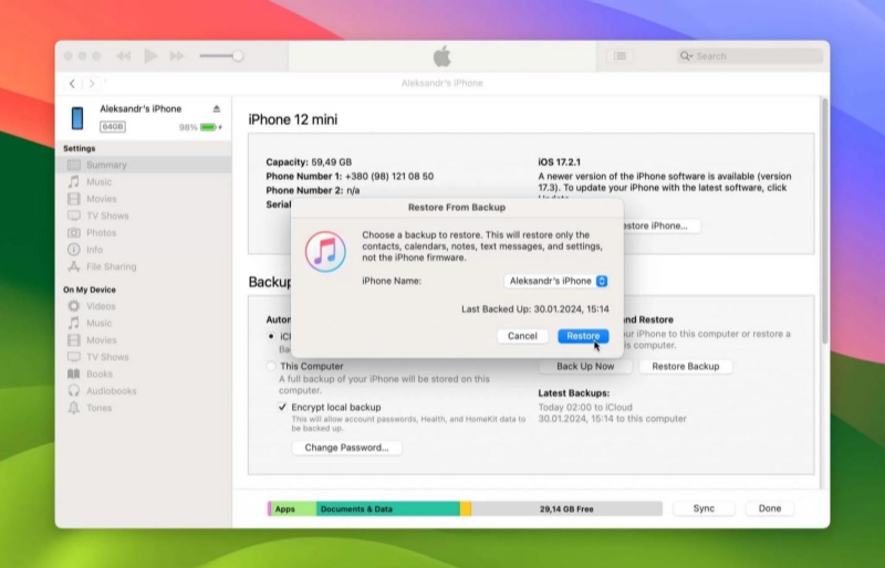 undelete photo on iPhone with itunes