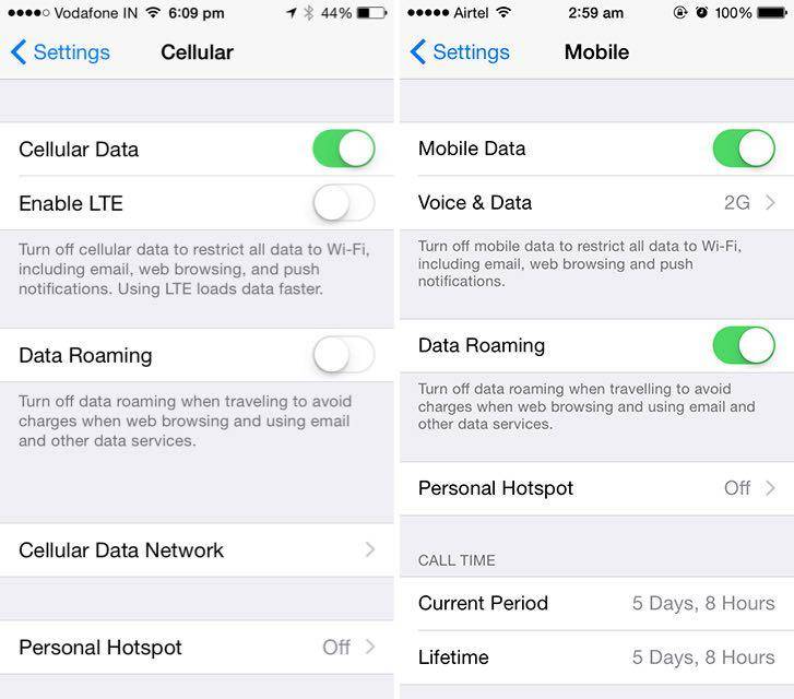 Enabling/disabling LTE on iPhone