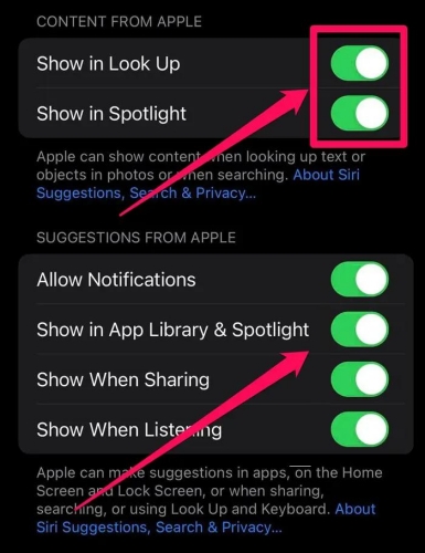 disable and enable siri suggestions