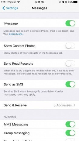 enable send as sms imessage