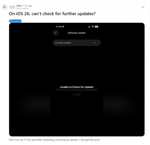 unable to check for update