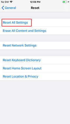 reset all settings