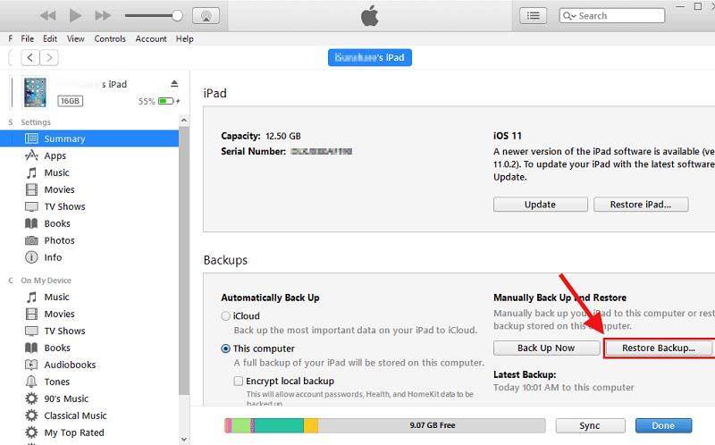 restore ipad using itunes