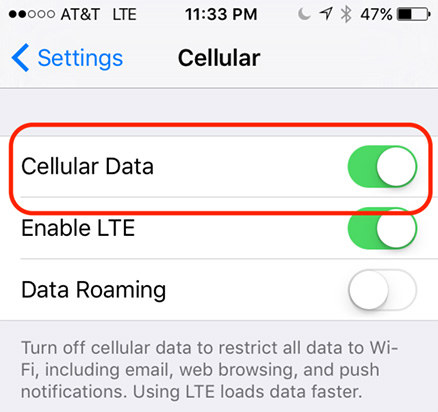 turn cellular data off
