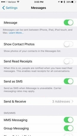 turn imessage off and on