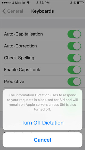 turn off dictation