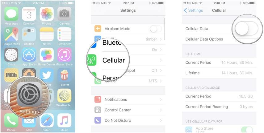 turn on cellular data iphone