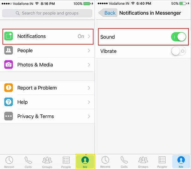 facebook messenger set notification sound for contact