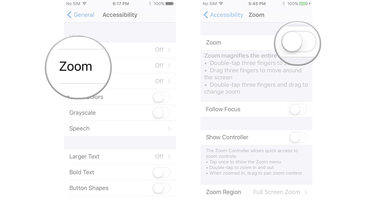 iphone zoom settings